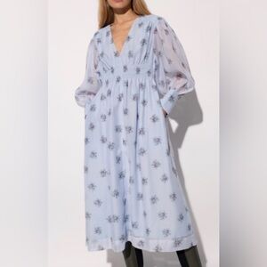 Ganni Organza Floral Smock Dress -Heather